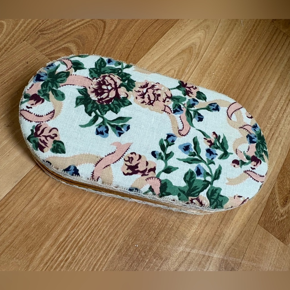 Vintage Floral Oval Fabric Jewelry Travel Case With Mirror